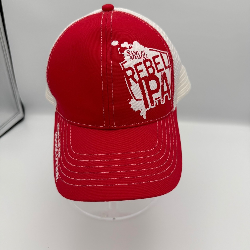 Samuel Adams Rebel IPA Trucker Hat Red White Mesh Cap Brewery Beer Promo‎